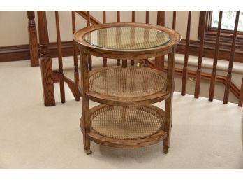Stunning Vintage Walnut And Cane 3 Tier Side Table 24 X 27.5