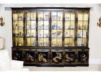 Stunning Asian Chinoiserie China Cabinet With Lighting And Glass Shelving