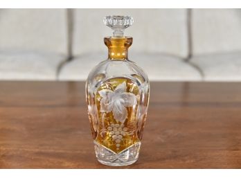 Orange And Clear Cut Glass Decanter