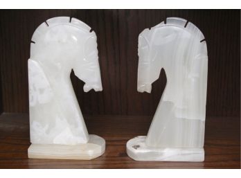 White Marble Horse Head Bookends