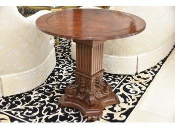 Gorgeous Burl Mahogany Side Table With Carved Base 30 X 27.5