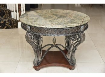 Antique Iron Base Guridon Foyer Center Hall Table With Marble Top