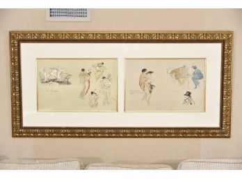 Two French Life Prints Double Framed 68.5 X 33