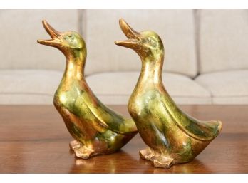 Gold Finish Ceramic Duck Sculptures