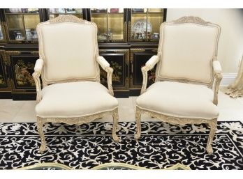 Gorgeous Pair Of Custom Upholstered Louis XV Side Chairs Excellent Condition