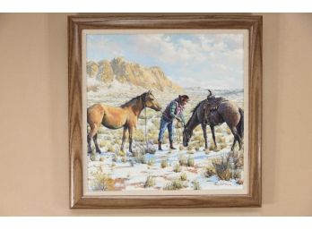 Native American Art -Horses Acrylic On Canvas 19 X 19