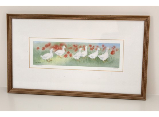 Ann Blockley 'Duck Walk' Watercolor Signed & Numbered 16 X 9.25