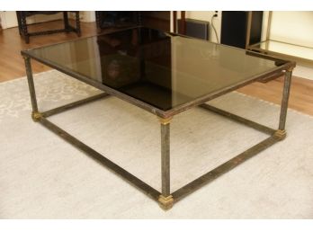 MCM Smoke Glass Coffee Table With Metal Base