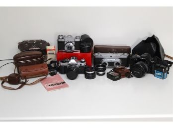 Vintage Camera Collection With Accessories