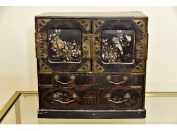 Antique Asian Jewelry Box With Mother Of Pearl Inlay