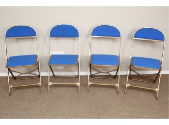 Set Of 4 Blue Fabric Folding Chairs With Storage Bag 14 X 14 X 31.5