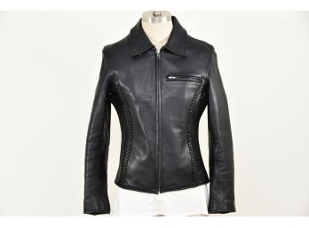 Woman's Black Leather Motorcycle Jacket With Remov Liner  Size XS