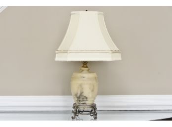 Vintage Alabaster Table Lamp With Brass Footing