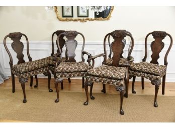 Six Antique Restored And Recovered Burl Wood Dining Chairs