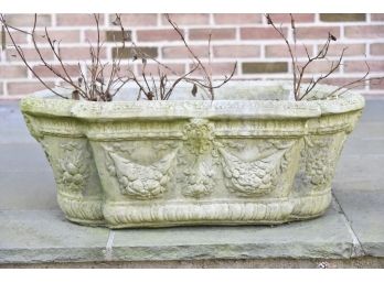 Pair Of Oblong Detailed Stone Planters 31 X 15 X 12