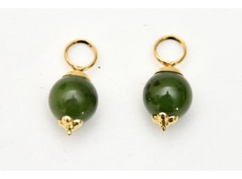 14K Gold And Green Semi Precious Stone Pendants 3.9 Grams