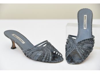 Manolo Blahnik  Blue Snakeskin Shoes Size 38