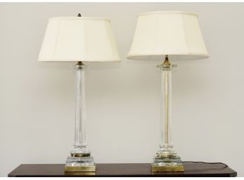 Pair Of Glass Lamps W Brass Bases Retail $900 Each