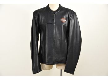 Harley Davidson Black Leather Motorcycle Jacket Size Large