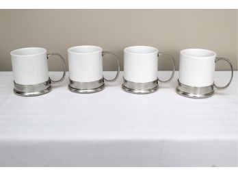 4  Arte Italica Pewter Handle Tuscan Coffee Tea Mugs Retail $350 Set