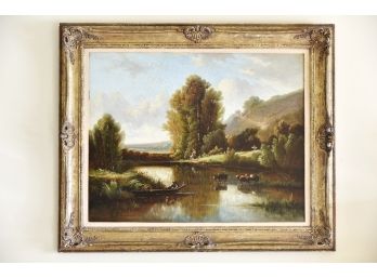 Landscape Oil On Canvas Signed Perret. 1856 Framed 36 X 30