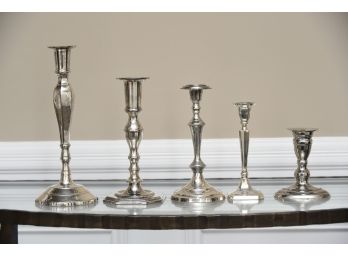 Collection Of 5 Silver Plate Candlesticks