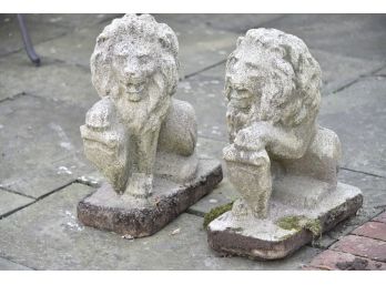Amazing Cast Cement Weathered Lion Sculptures 21' Tall