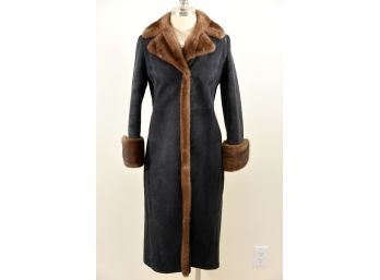 Woman's Shearling And Mink Long Fur Coat Size Small