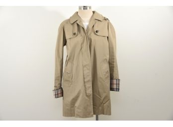 Burberry Hooded Woman's Rain Coat With Wool Removable Lining Size Medium