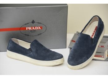 Prada Woman's Blue Suede Slip On Shoes Size 38
