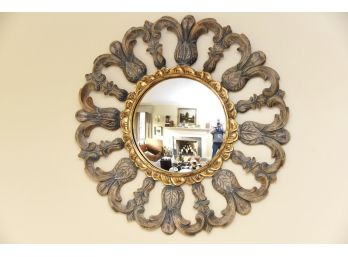 Stunning Carved And Gilded Wood Curved Mirror 38.5 Round