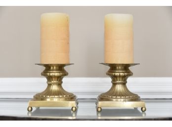 Pair Of Brass Candle Holders With Candles