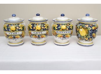 Set Of Hand Painted Lidded Jars - Italy