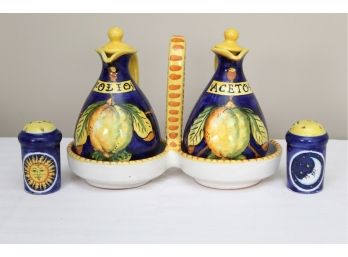 Hand Painted Oil & Vinegar Set Made In Italy