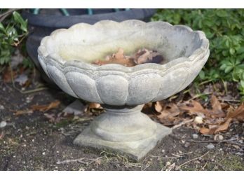Footed Cement Planter Near Hot Tub
