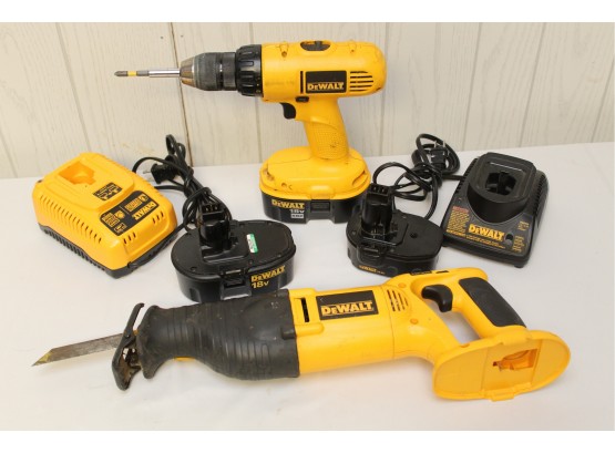 Dewalt Drill & Reciprocating Saw Including Batteries And Chargers