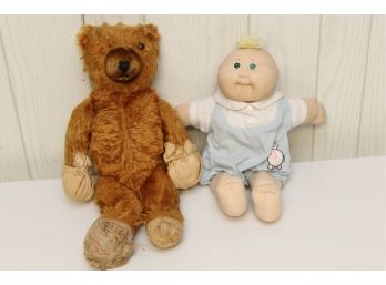 Vintage Teddy Bear & Cabbage Patch Doll