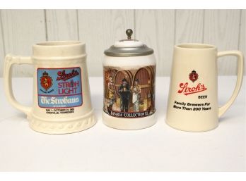 Trio Of Stroh's Beer Steins