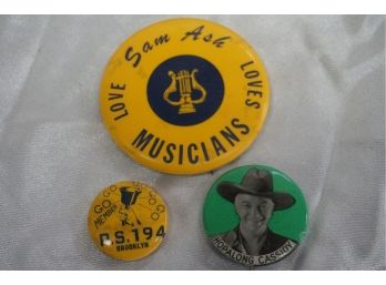 Group Of Vintage Pins Including Sam Ash And Hopalong Cassidy -2