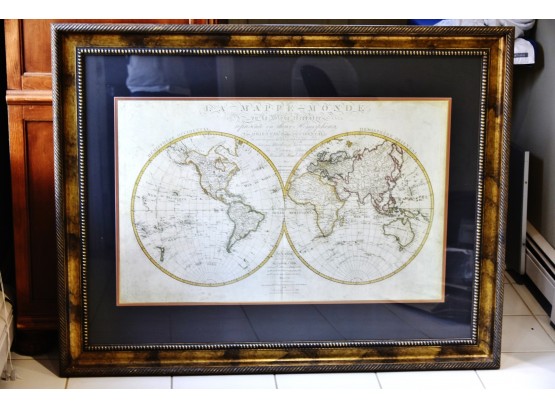 Large World Map 'La Mappe Monde' Framed Under Glass 53.5 X 42