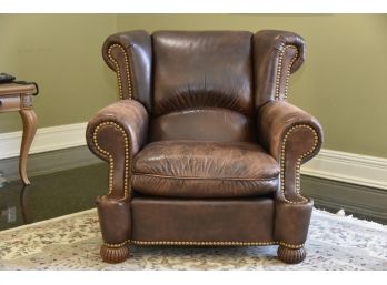 Leathercraft Distressed Brown Leather Armchair With Nailhead Trim 39.5 X 37 X 39