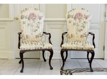 Pair Of Lovely Floral Printed Silk Armchairs