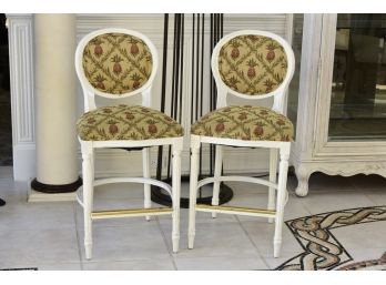 Pair Of Pineapple Fabric Counter Height Chairs 16 X 18 X 39 (Seat Height 24')