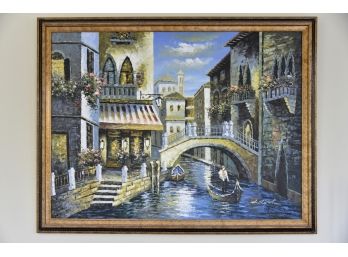 Large Venice Italy Canal Gondola Scene Oil On Canvas Signed 53 X 41