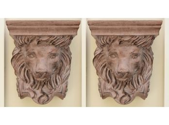 Pair Of Lion Head Wall Shelves 9 X 7 X 10
