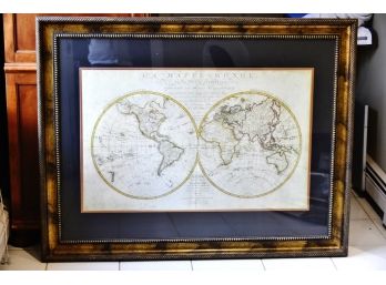 Large World Map 'La Mappe Monde' Framed Under Glass 53.5 X 42