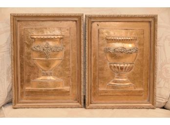 Pair Of Gold Urn Wall Hangings 12 X 16