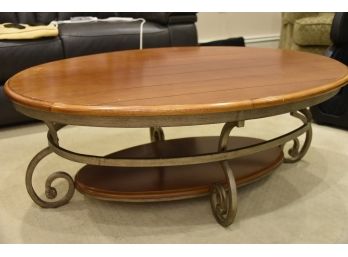 Wrought Metal Coffee Table With Wooden Top 48 X 33.5 X 17.5