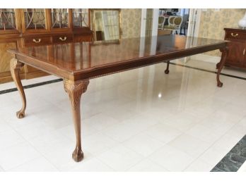 Thomasville Banded Mahogany Ball & Clawfoot Burlwood Dining Table Including Two Leaves With Pads