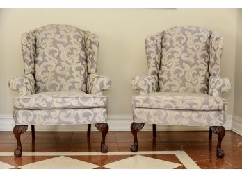 Matching Pair Of Paul Robert Upholstered  Armchairs With Ball & Claw Feet 37 X 30 X 46